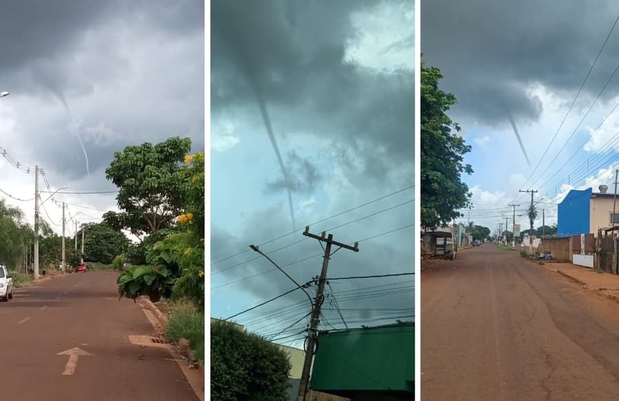 Moradores de Sidrolândia registram nuvem funil, fenômeno que precede formação de tornado