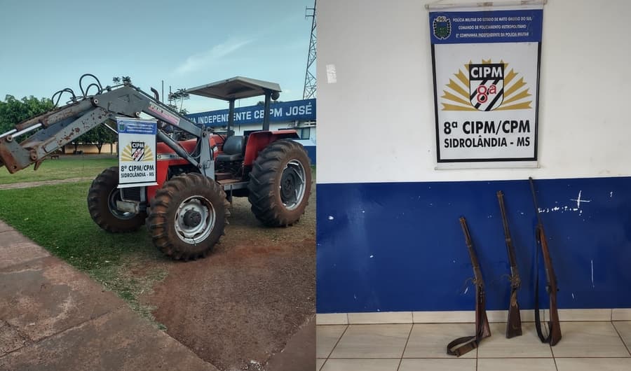 Polícia Militar de Sidrolândia apreende três armas de fogo e recupera trator furtado