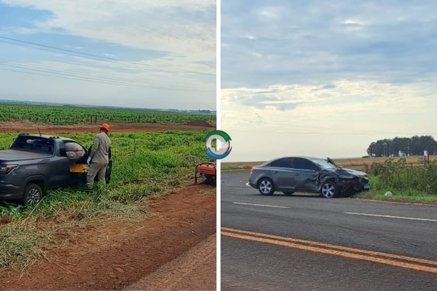 Acidente envolvendo Fiat Strada e Chevrolet Cruze na BR-060 deixa dois idosos feridos