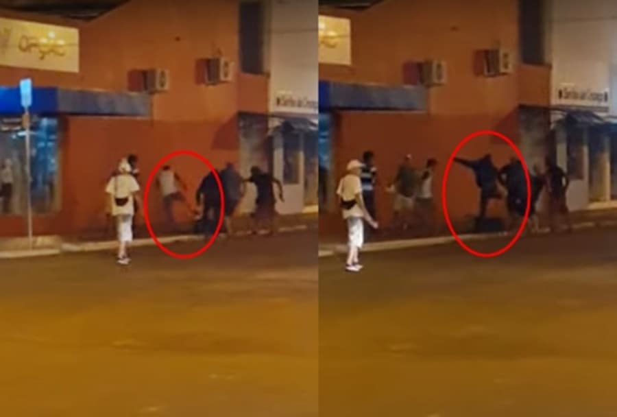 Jovem é espancado durante briga generalizada na praça central de Sidrolândia
