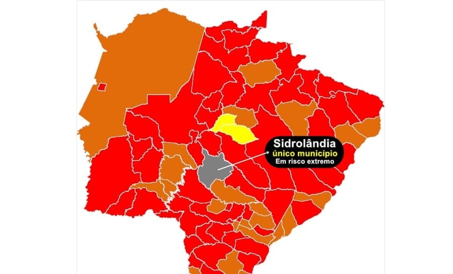 Em MS, Sidrolândia é a única com "risco máximo" de contrair covid-19