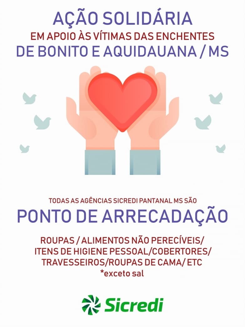 Cooperativa Sicredi arrecada donativos para Aquidauana e Bonito