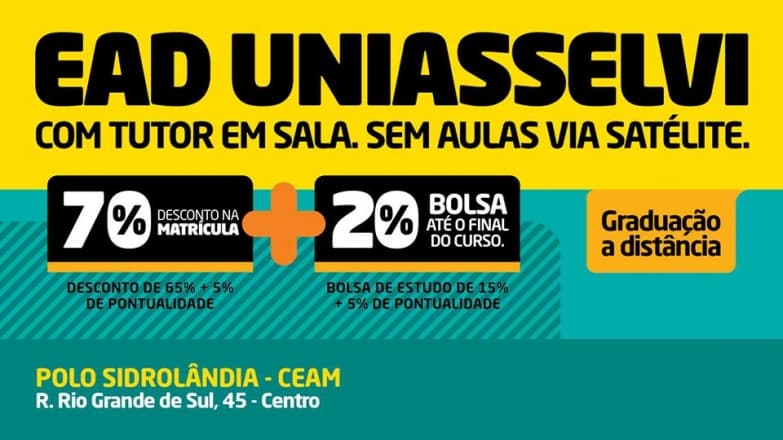 Polo de Sidrolândia da Uniasselvi abre inscrições para cursos de graduação e Pós-Graduação