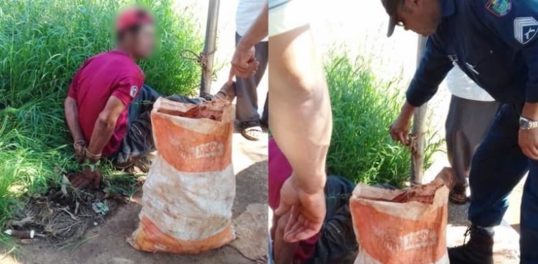 Homem é perseguido e amarrado após furtar saco de mandiocas