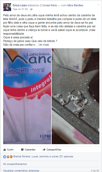 Mulher encontra substância estranha em caixa de leite em Maracaju
