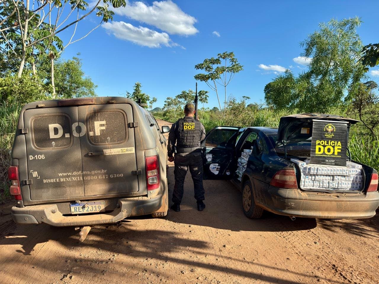 DOF apreende carro carregado com cigarros e agrotóxicos em aldeia indígena de Sidrolândia