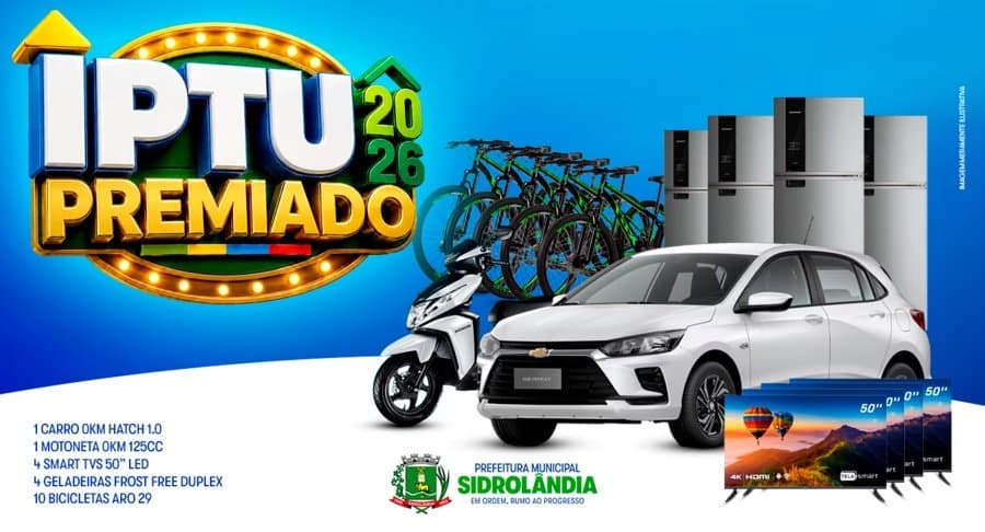 Prefeitura lança IPTU 2026 com descontos de até 20% e sorteio de carro, moto, geladeiras, TVs e bicicletas