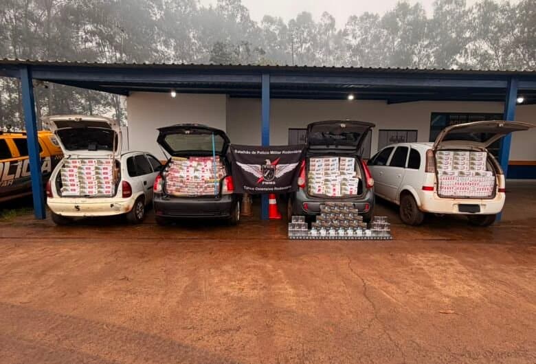 Comboio com quatro veículos é abandonado após tentativa de fuga e carga de cigarros é apreendida na MS-164