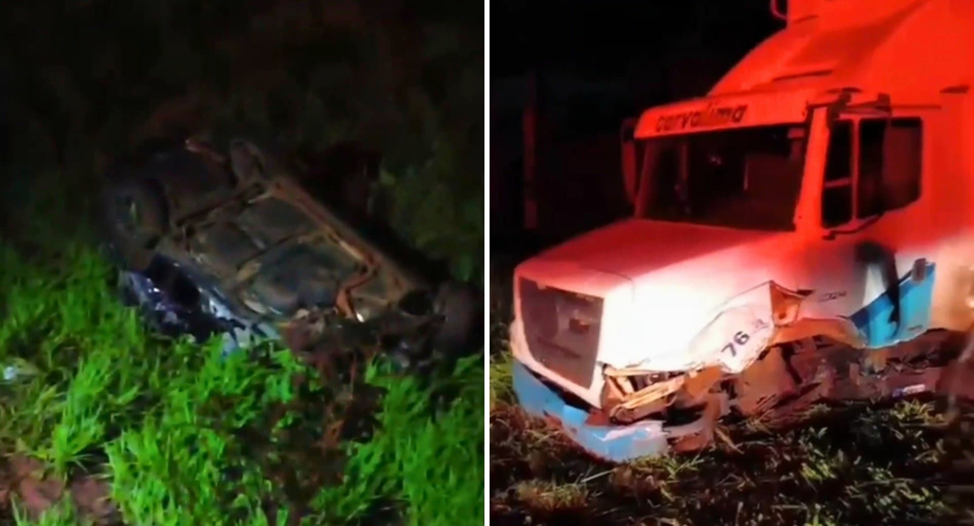 Motorista de 56 anos morre após carro colidir com caminhão e capotar na BR-060