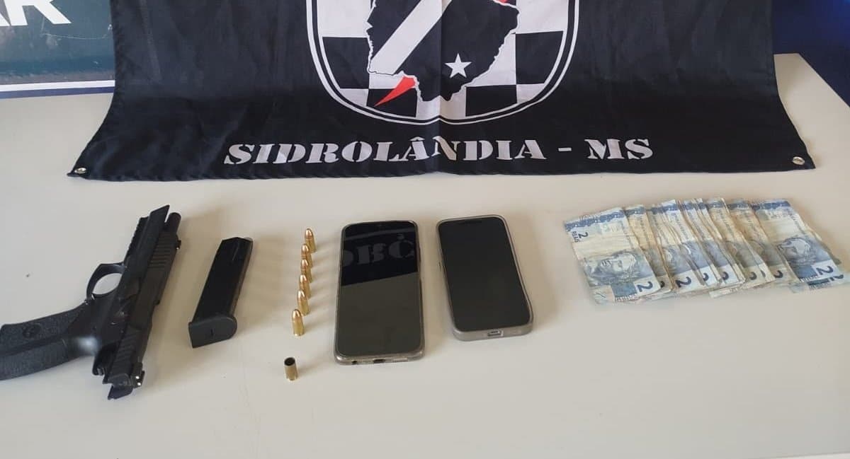 PM apreende pistola 9 mm após denúncia de disparos na Av. Dorvalino dos Santos, em Sidrolândia