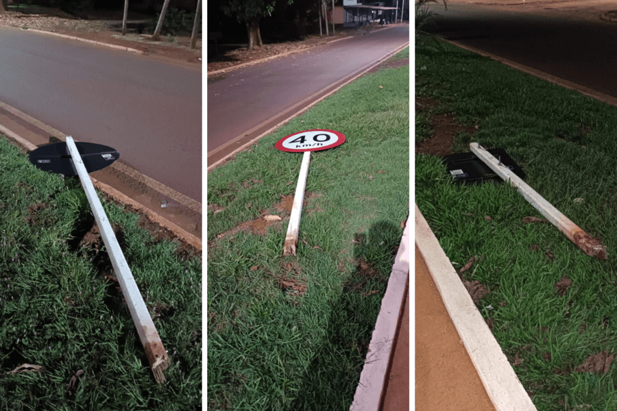 Embriagado, homem danifica 7 placas de sinalização e é preso pela PM