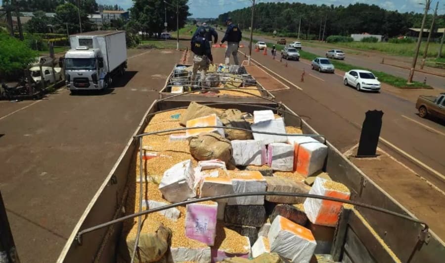 PRF apreende quase 30 toneladas de maconha em carga de milho em Maracaju