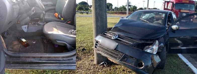 Com energético e whisky, três jovens ficam feridos ao baterem carro em poste