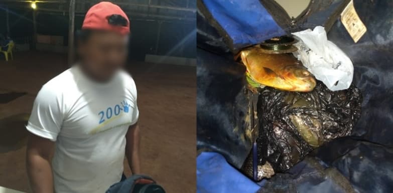 Homem é preso ao tentar sair de pesqueiro com peixes na mochila