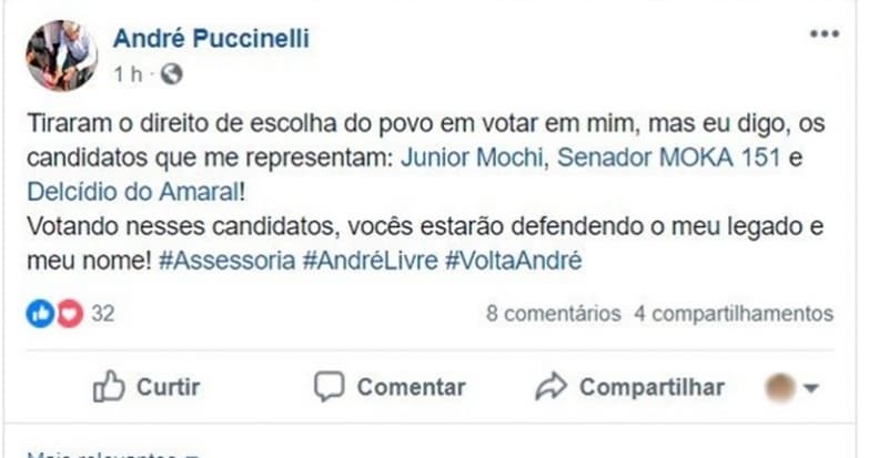 Em primeiro post oficial após prisão, Puccinelli pede votos para Delcídio
